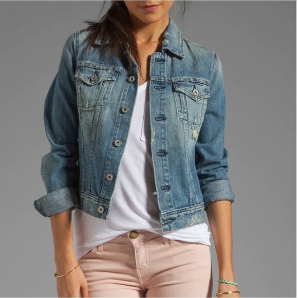 Adriano Goldschmied Jackets & Blazers - Adriano Goldschmied The Robyn Button Front Distressed Denim Jacket Indigo Soleil